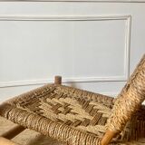 Fauteuil bas en bois et corde années 50