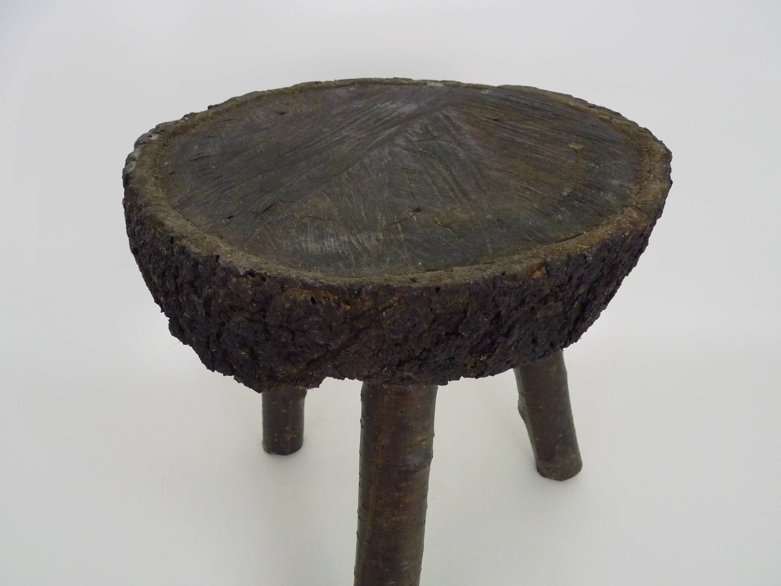 Tripod oak milking stool, Ariège peasant art, France (19th century)