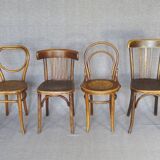 Set of 4 mismatched bistro chairs, from 1910 to 1935