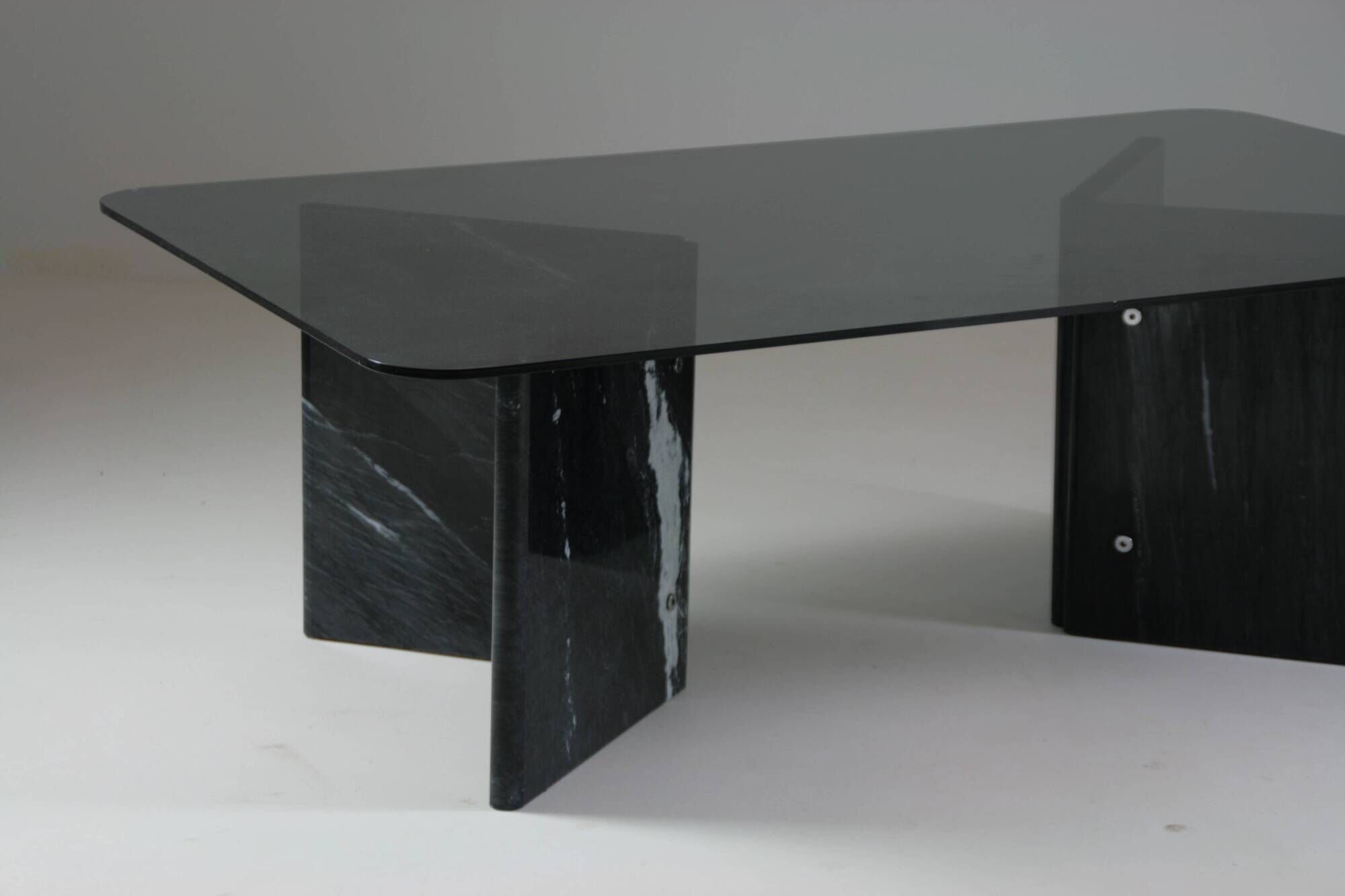 Black veined marble coffee table with smoked glass top, Italy 1970