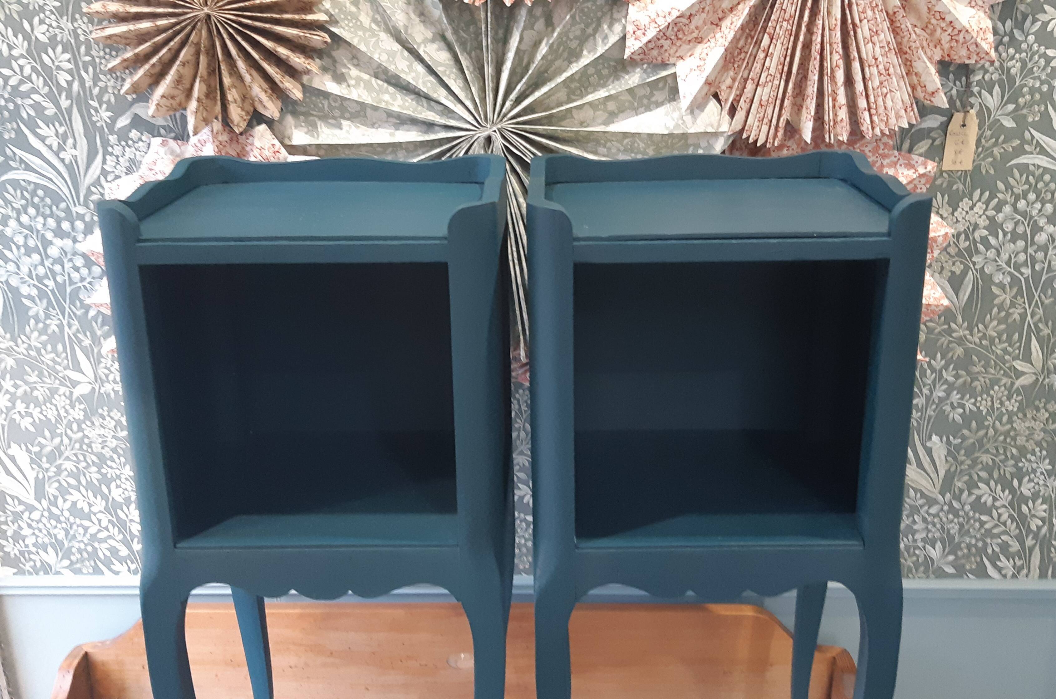 Pair of bedside tables revisited in petrol blue
