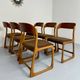 Set of 6 Baumann sleigh chairs in wood and brown fabric, original 1960s
