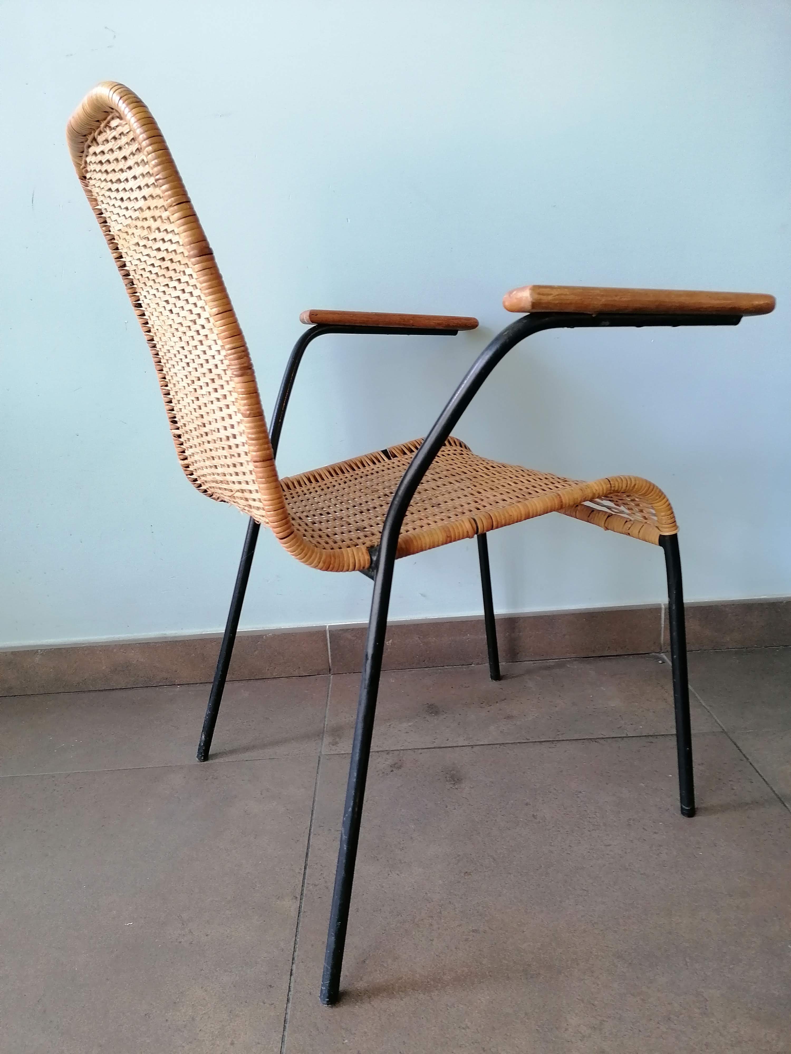 Rattan armchair, metal structure, Germany, 70s