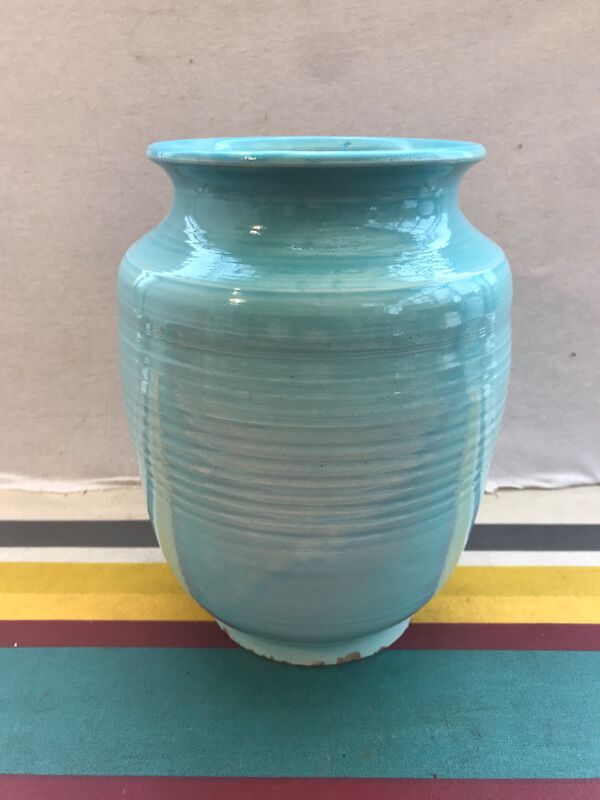 Vase céramique signé C. Esteban Paris bleu ciel décoration vintage