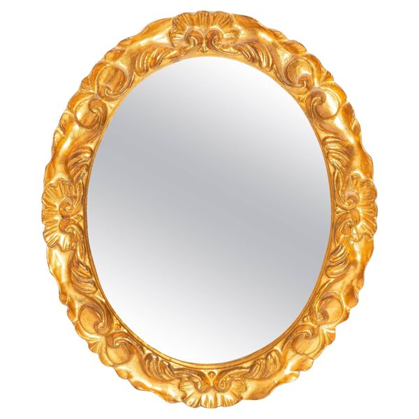 Miroir ovale décoratif en bois doré vintage avec cadre floral, Italie, années 1960