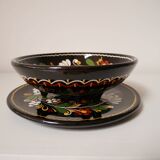 Drainer with plate, black varnished stoneware, popular art
