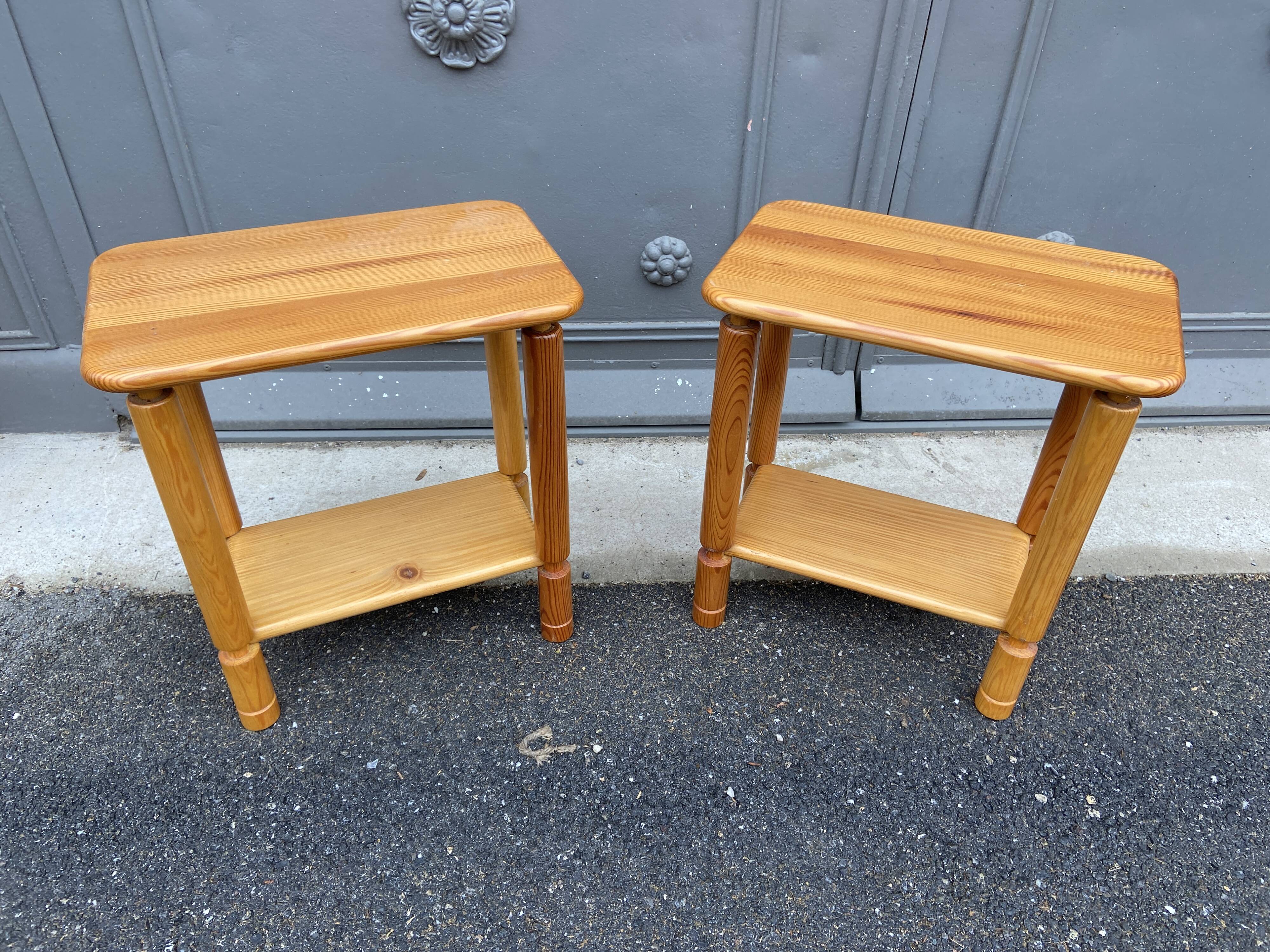Scandinavian bedside pair Wood pine fir vintage design 1970/1980
