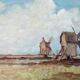 Peinture à l'huile vintage de moulin à vent, signée L.Carlson 1960