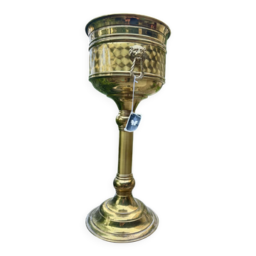 Large brass lion baroque planter on stand