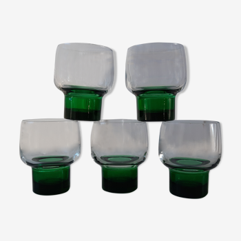Lot de 5 verres colorés verts années 60