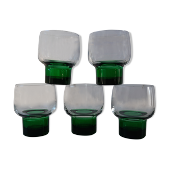 Set of 5 colored green glasses 60s