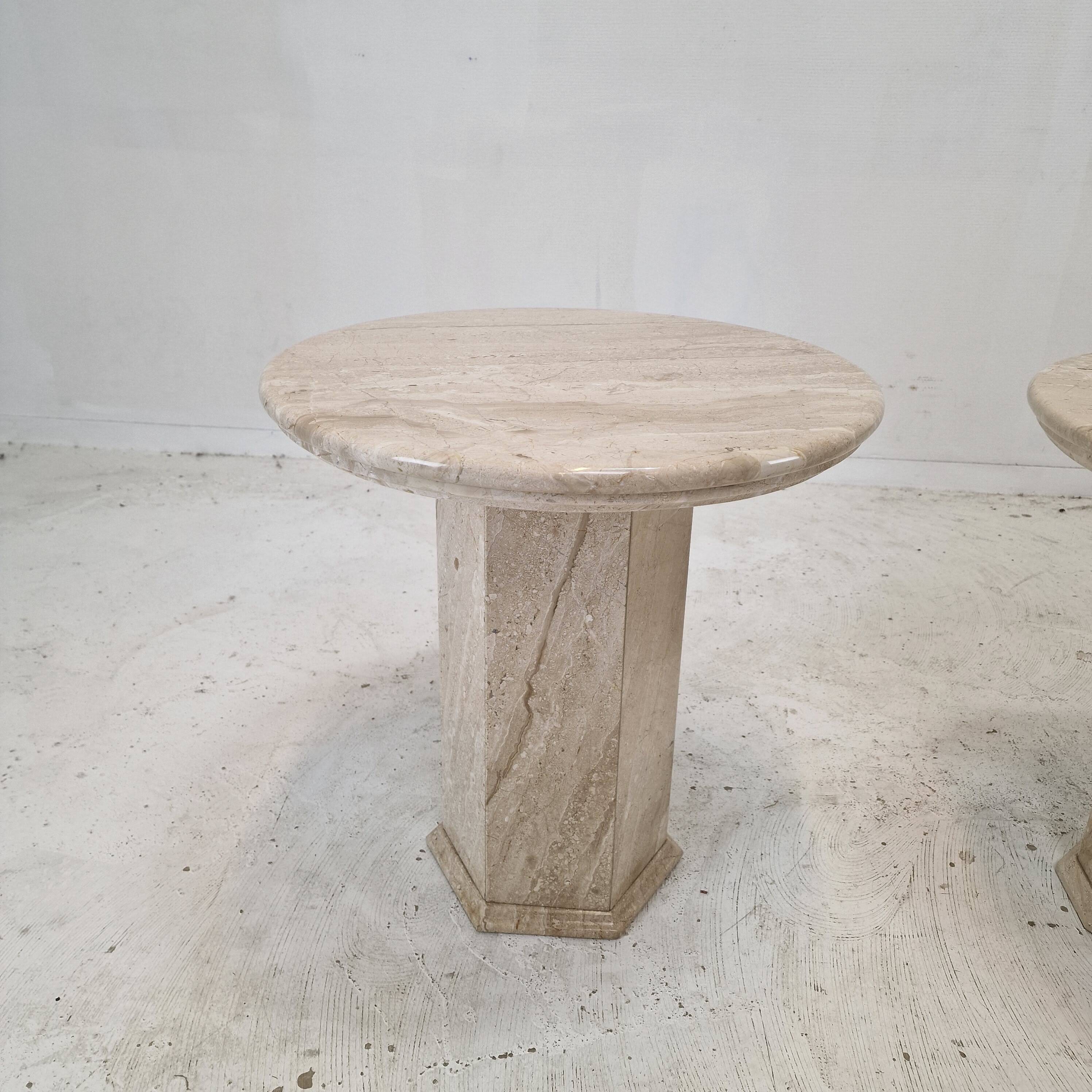 Set of 2 Italian Travertine Pedestals or Side Tables, 1980s