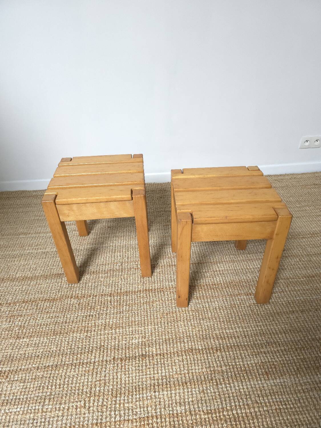 2 solid beech wood stools 1980