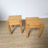 2 solid beech wood stools 1980