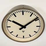 Brown industrial factory wall clock from Pragotron, 1960s