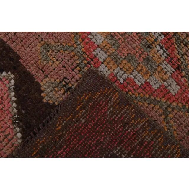 1970s Vintage Turkish Oushak Handmade Wool Cotton Pink Runner Rug 94x311