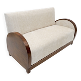 Art Deco Bouclè and Walnut Loveseat, Italy, 1930s