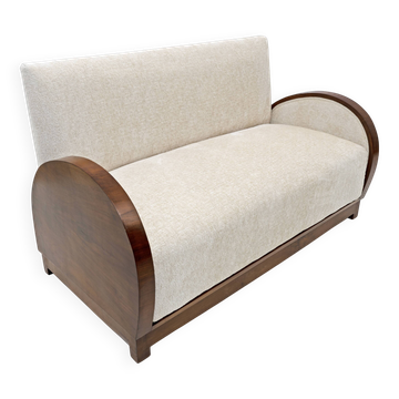 Art Deco Bouclè and Walnut Loveseat, Italy, 1930s