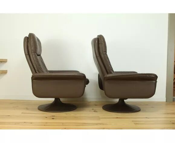 Paire de fauteuils et ottoman DS50 cuir De Sede pied tulipe gainé, rotatifs