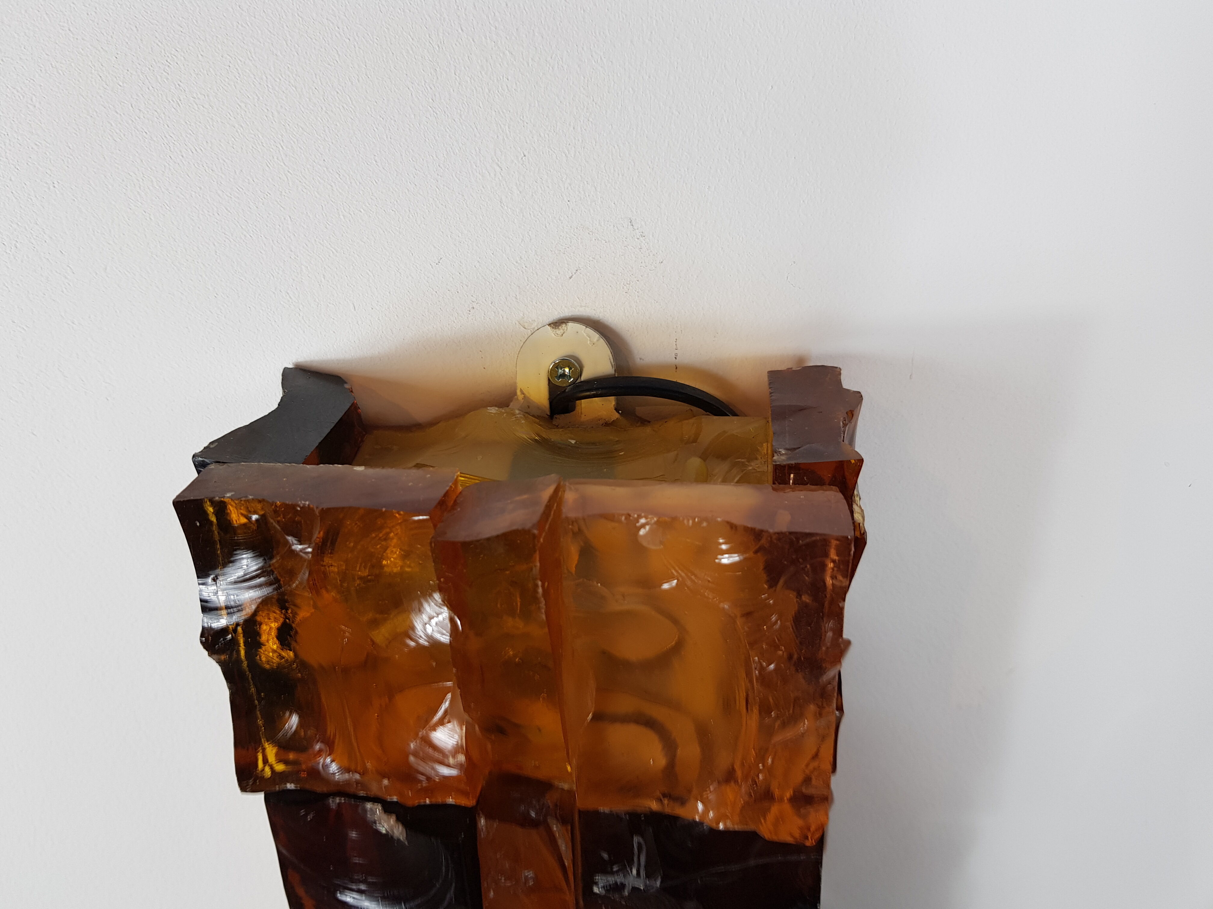 Pair of brutalist wall light in cut glass by Jean Simon Labret