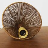 Teakwood and raffia bast cascading lamp by Rispal