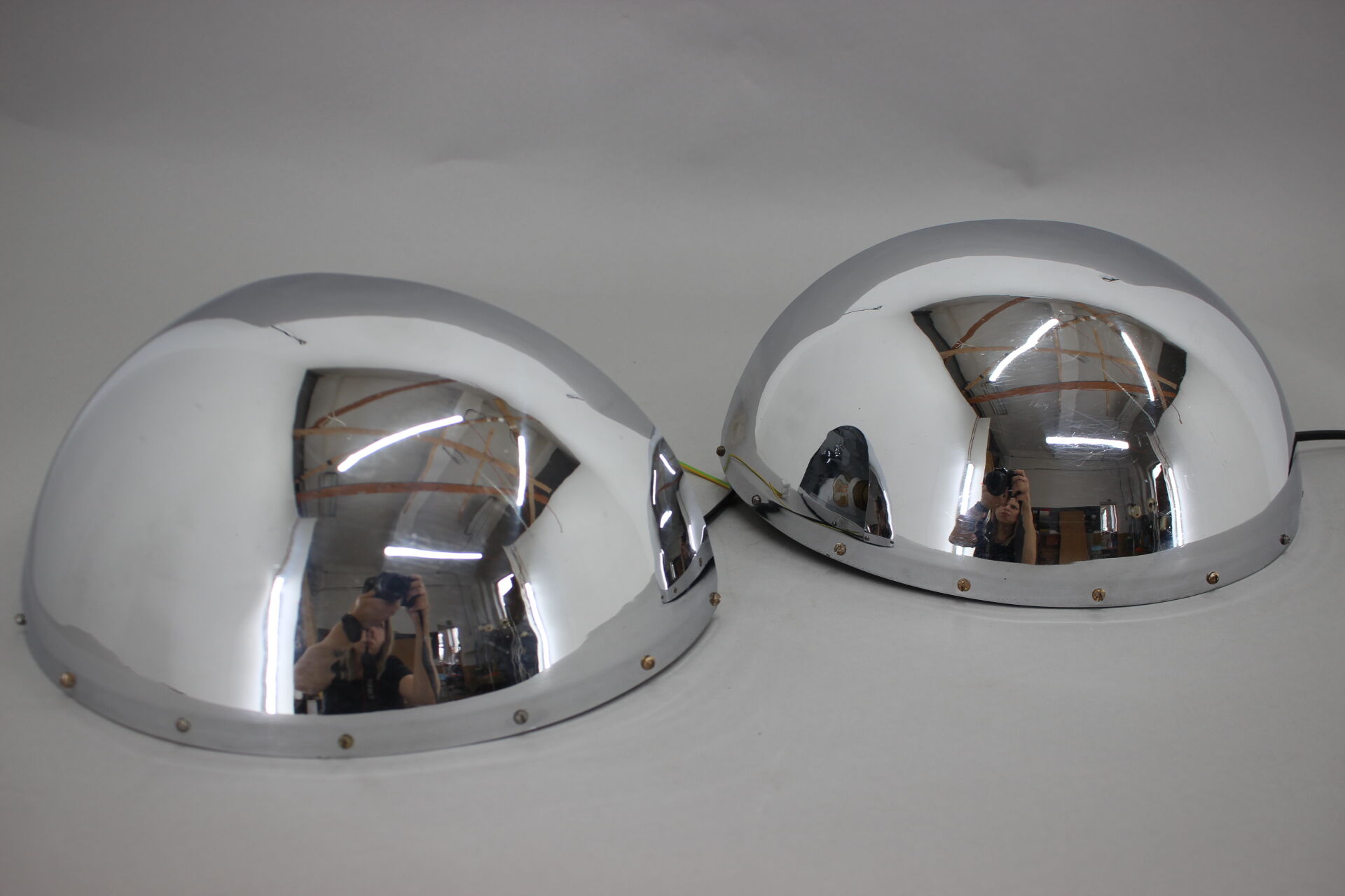 1930s pair of bauhaus chrome plated wall lamps/scones, czechoslovakia