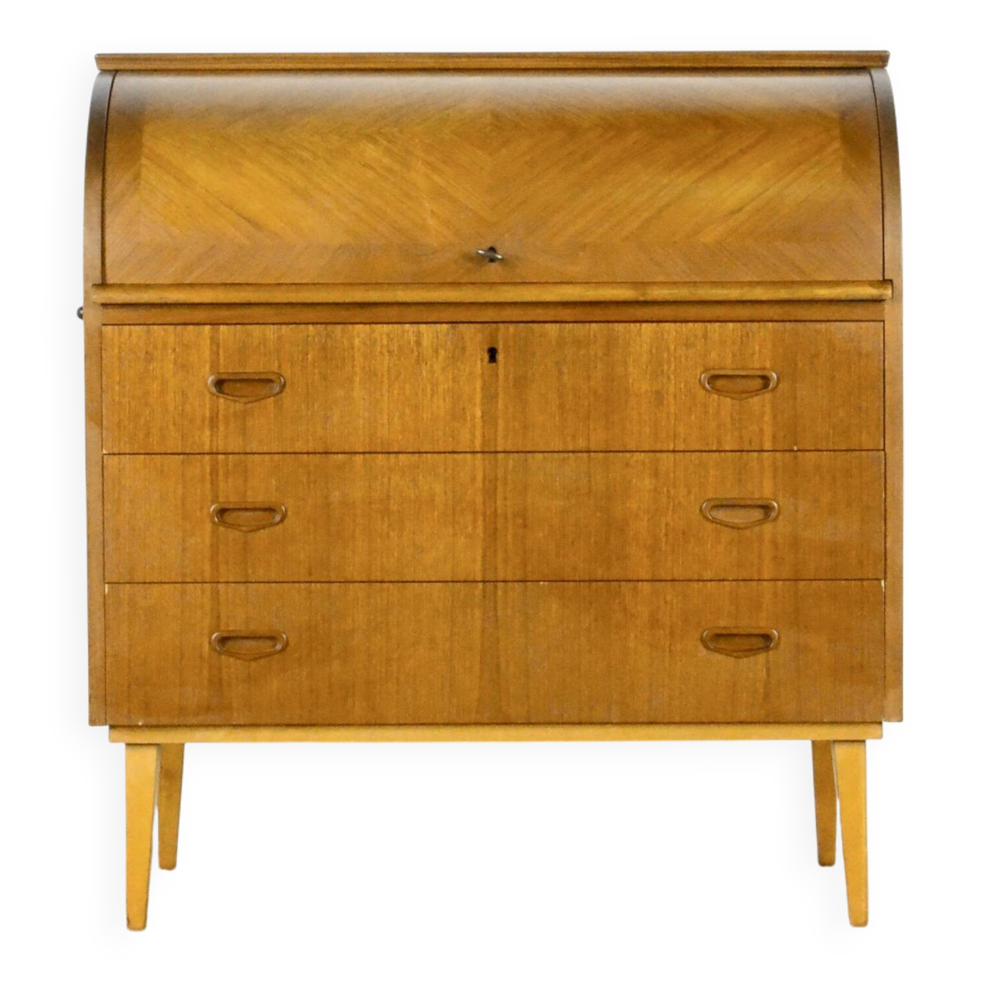 Bureau / bureau suédois en teck à plateau roulant du milieu du Secle