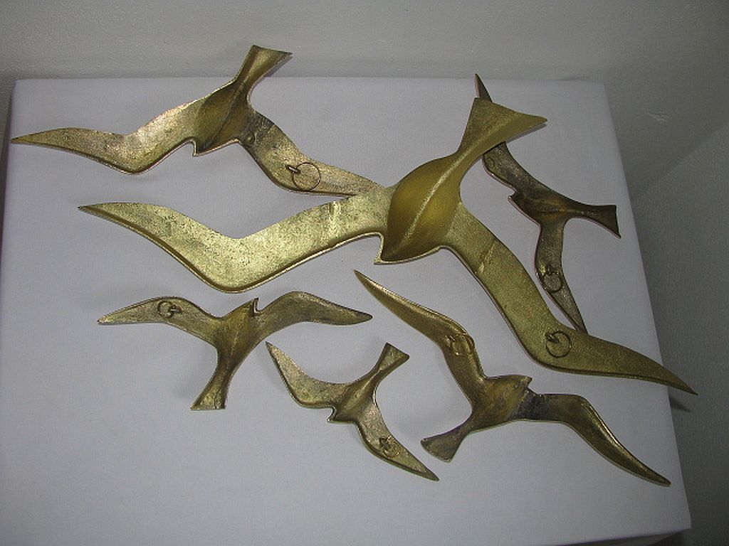 Wall Decoration Set 6 X Seagull / Swallow / Bird. Brass 70 / 80s
