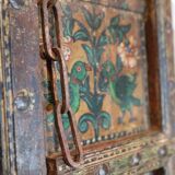 Indian door hand painted with bird and floral patterns, 2 leaves, fixing with 2 rings