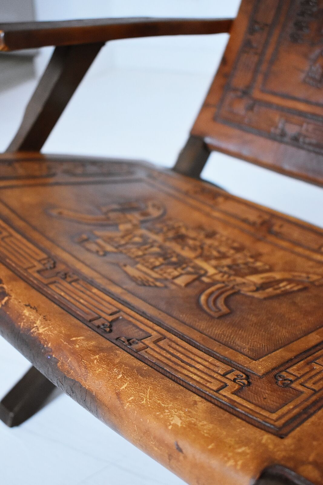 Ecuadorian wood and leather folding chair by Angel Pazmino