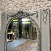 Important Antique Boiserie 176.5cm/158cm 19th Century Fireplace Mirror with Pitted Glass