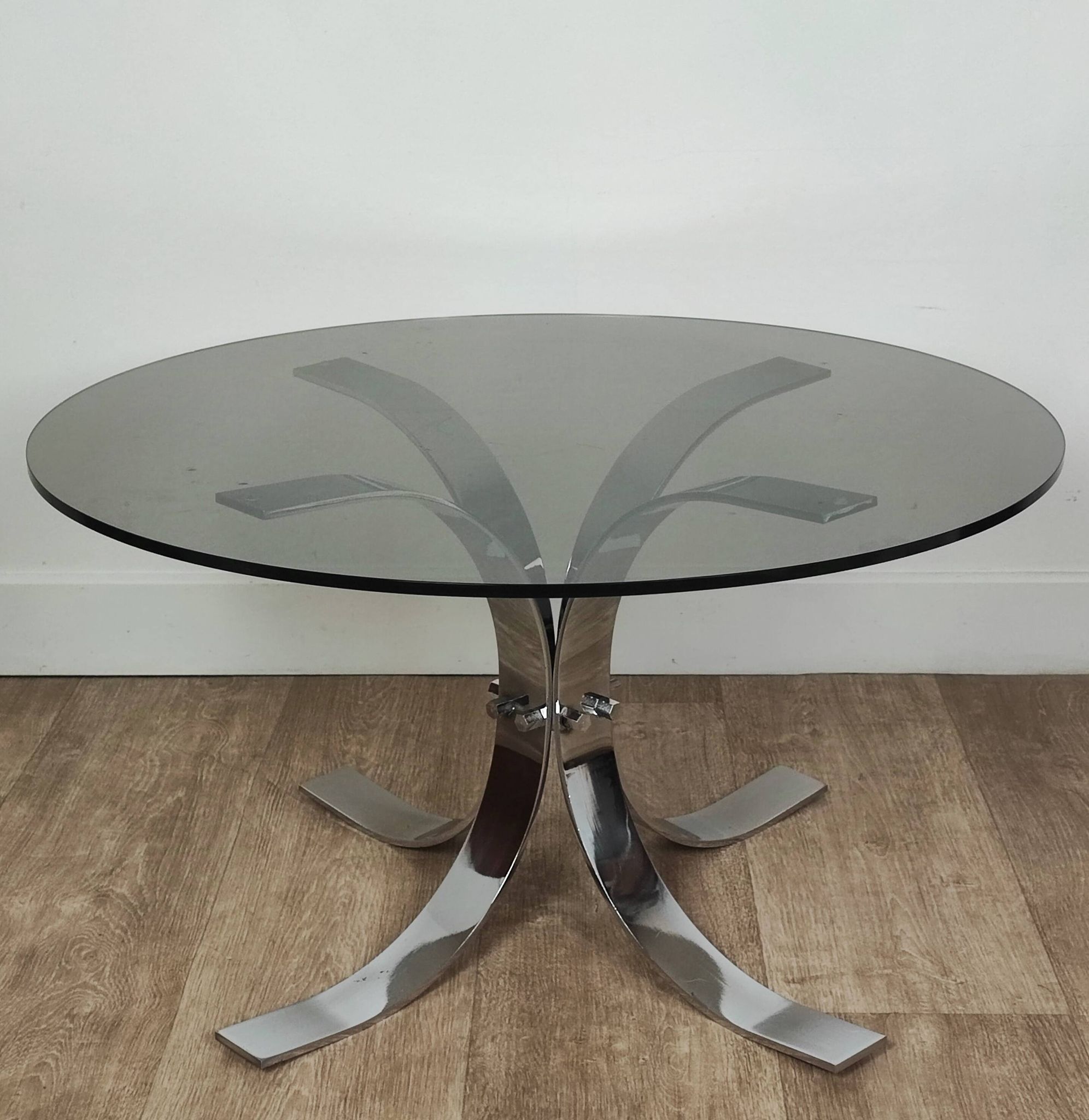 Chromed metal and smoked glass coffee table, 1970s
