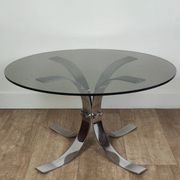Chromed metal and smoked glass coffee table, 1970s