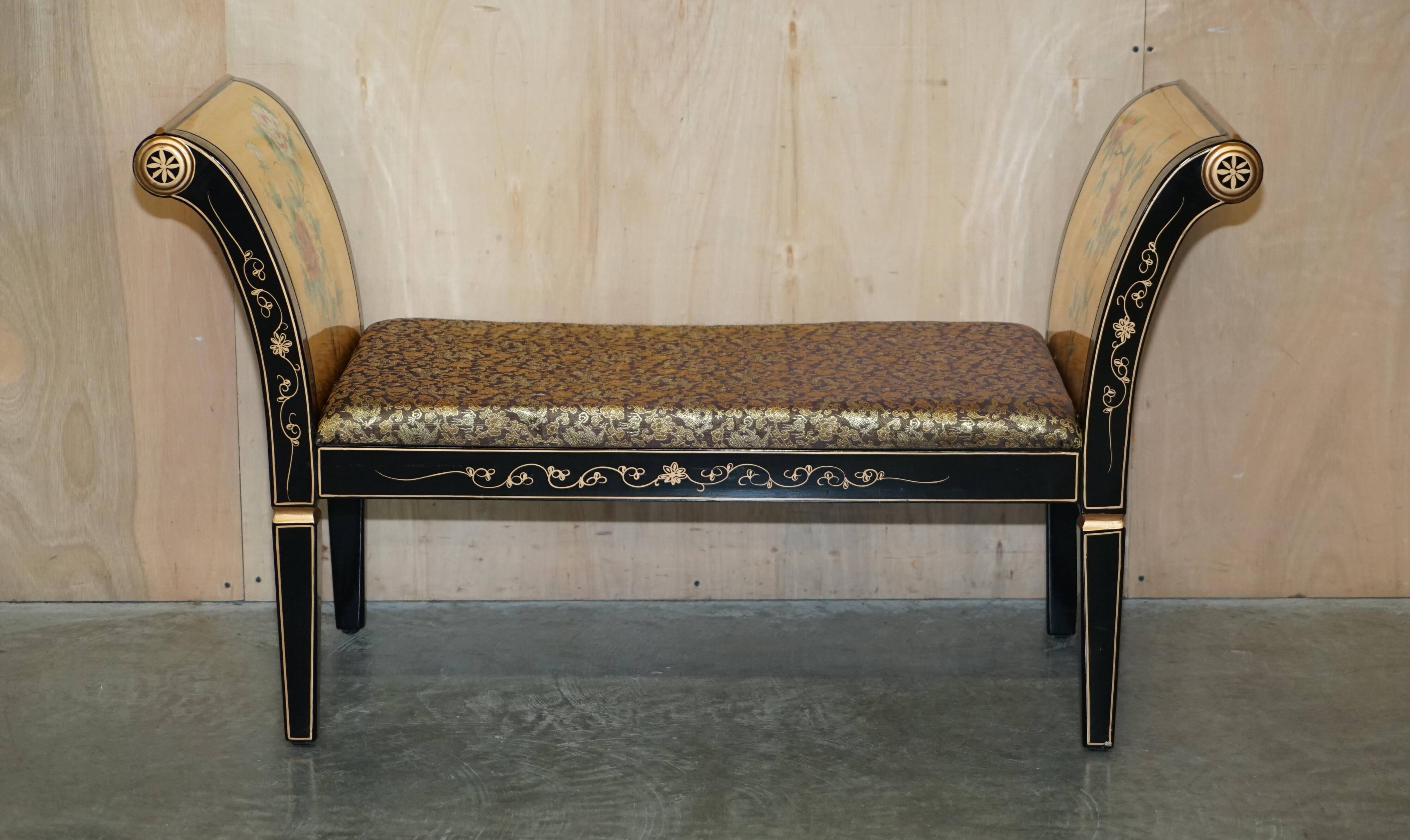 Ancient Chinese bench carved with Geisha in mother-of-pearl and steatite.
