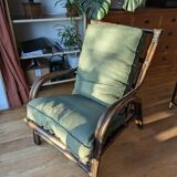 Fauteuil vintage en rotin marron foncé