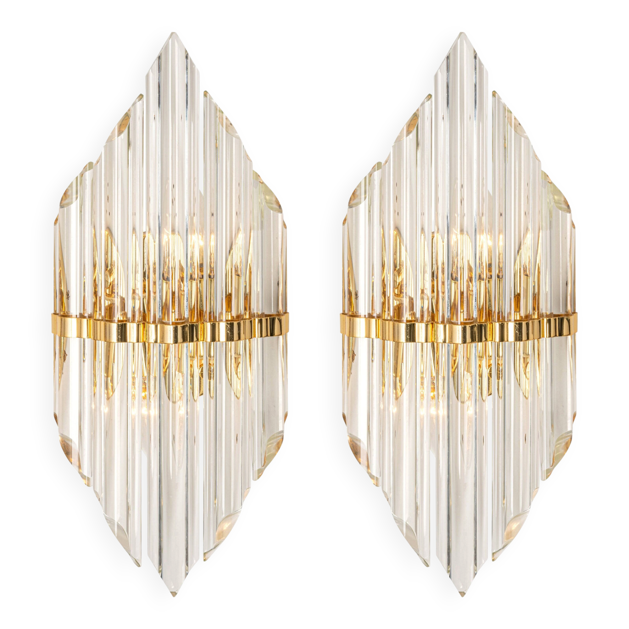 Pair of crystal glass wall sconces in the Venini style, Italy, 1970s.