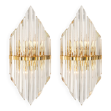 Pair of crystal glass wall sconces in the Venini style, Italy, 1970s.
