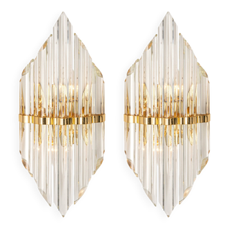 Pair of crystal glass wall sconces in the Venini style, Italy, 1970s.