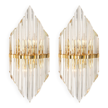 Pair of crystal glass wall sconces in the Venini style, Italy, 1970s.
