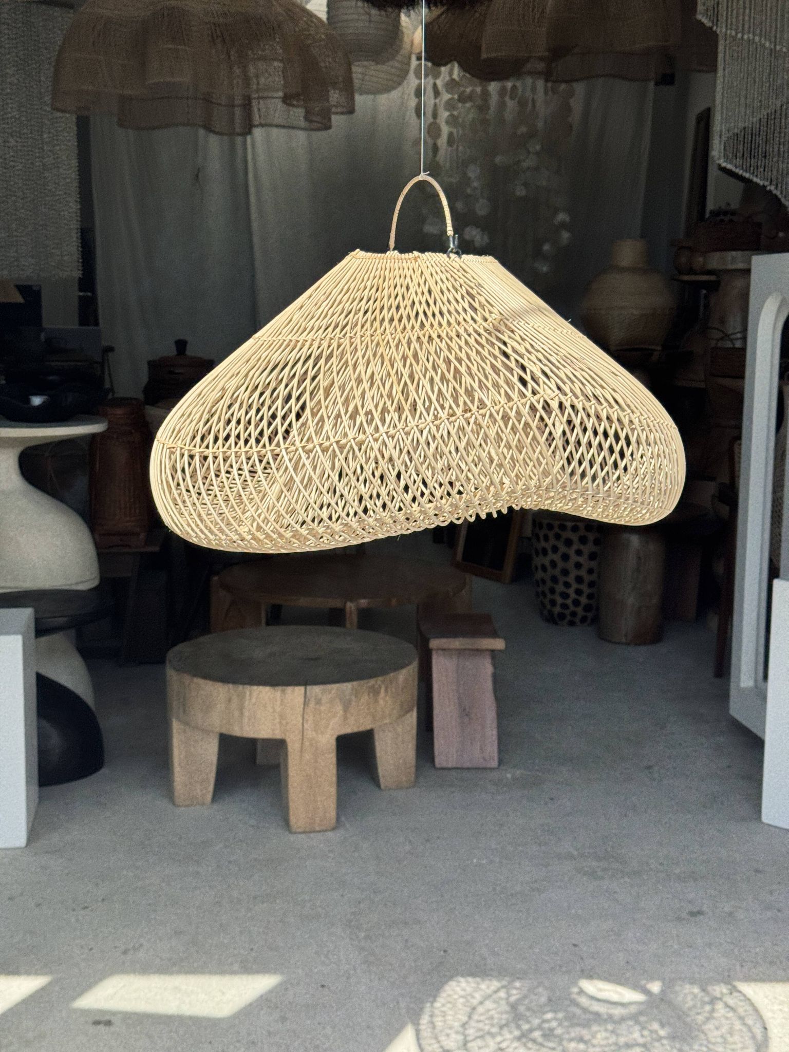 Suspension or rattan lampshade in the shape of a cloud or flattened bubble D60 H35