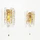 Set of two brass and heavy ice glass sconces by Kalmar, Austria 1970’s