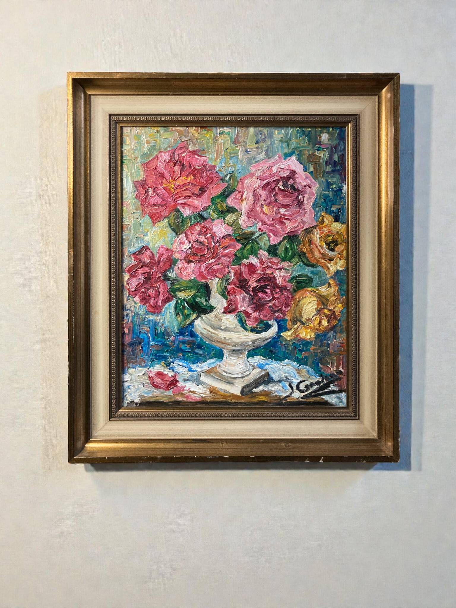 Oil on canvas still life with roses signed 20th century.