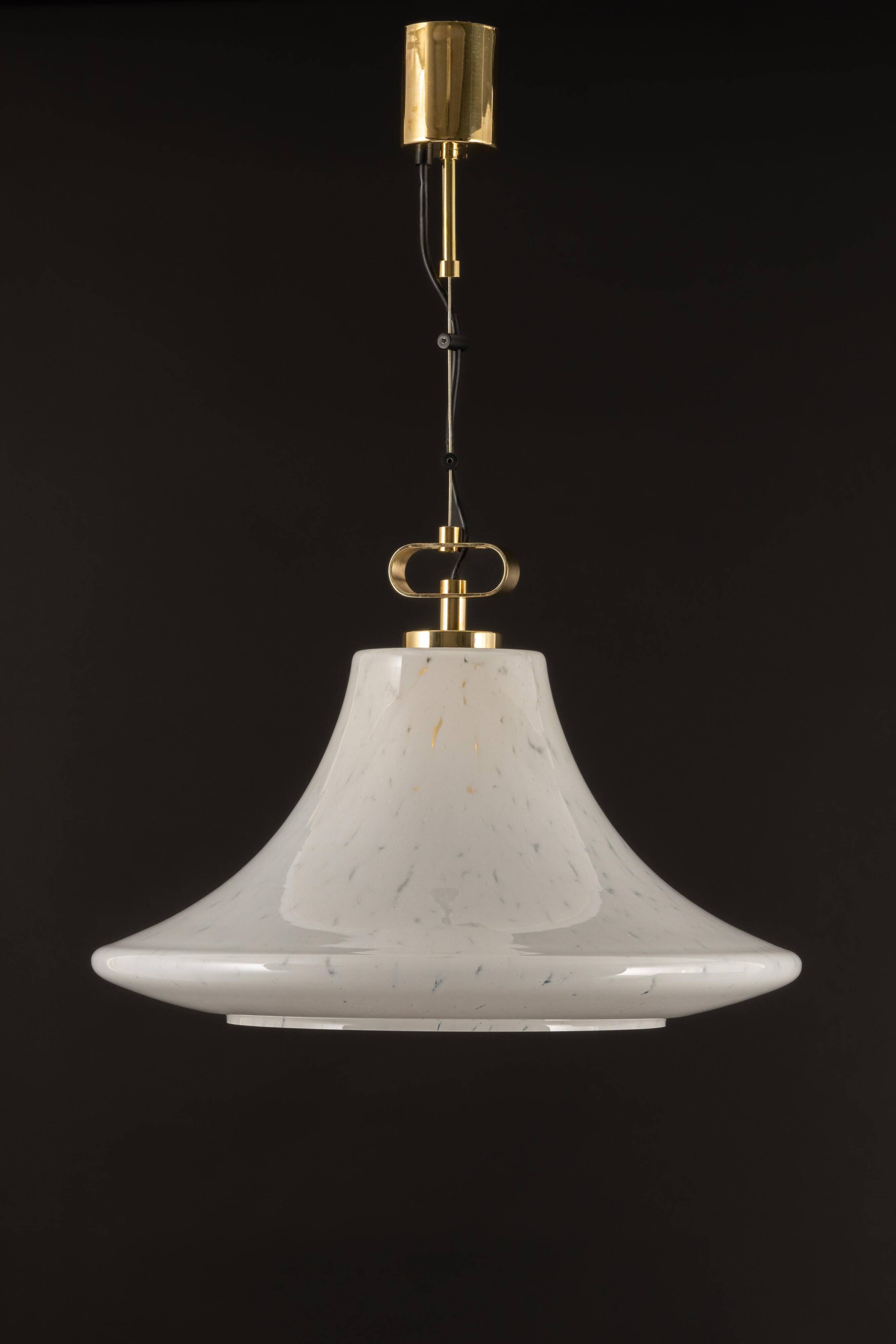 Large suspended brass luminaire from Limburg with opaline glass, Germany, 1970s.