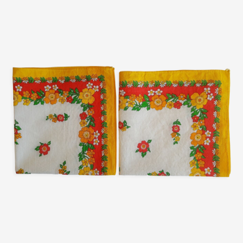 Set de 2 serviettes de table fleuries vintage