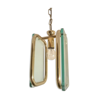 1940s brass and glass pendant light