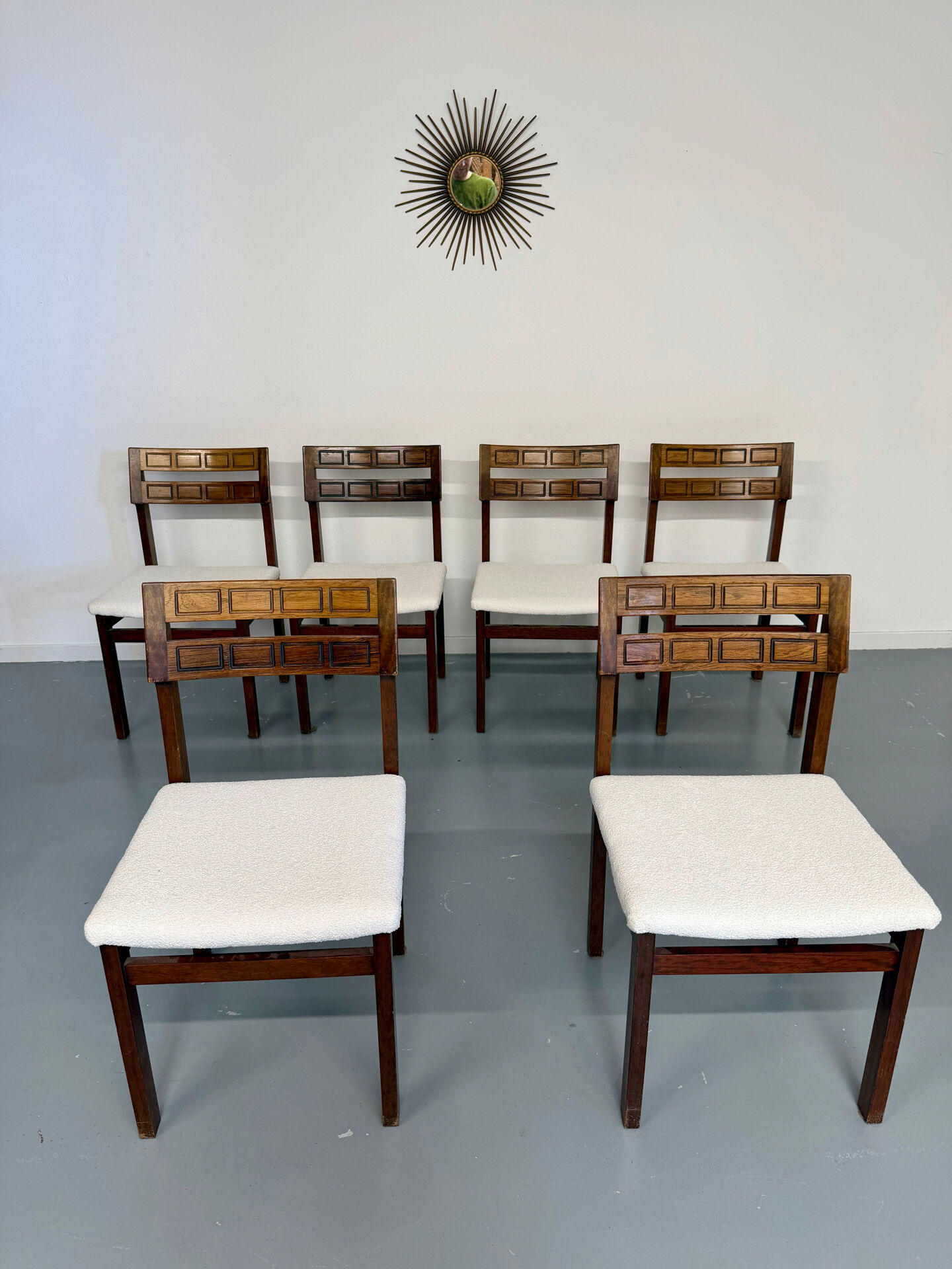 Lot de 6 chaises palissandre forme géométriques design italien 1960
