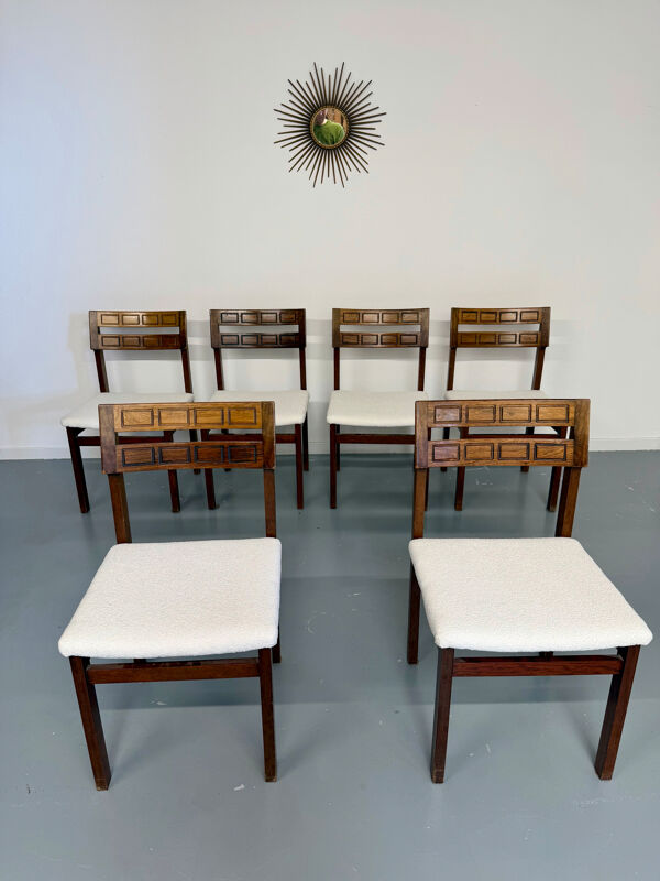 Lot de 6 chaises palissandre forme géométriques design italien 1960
