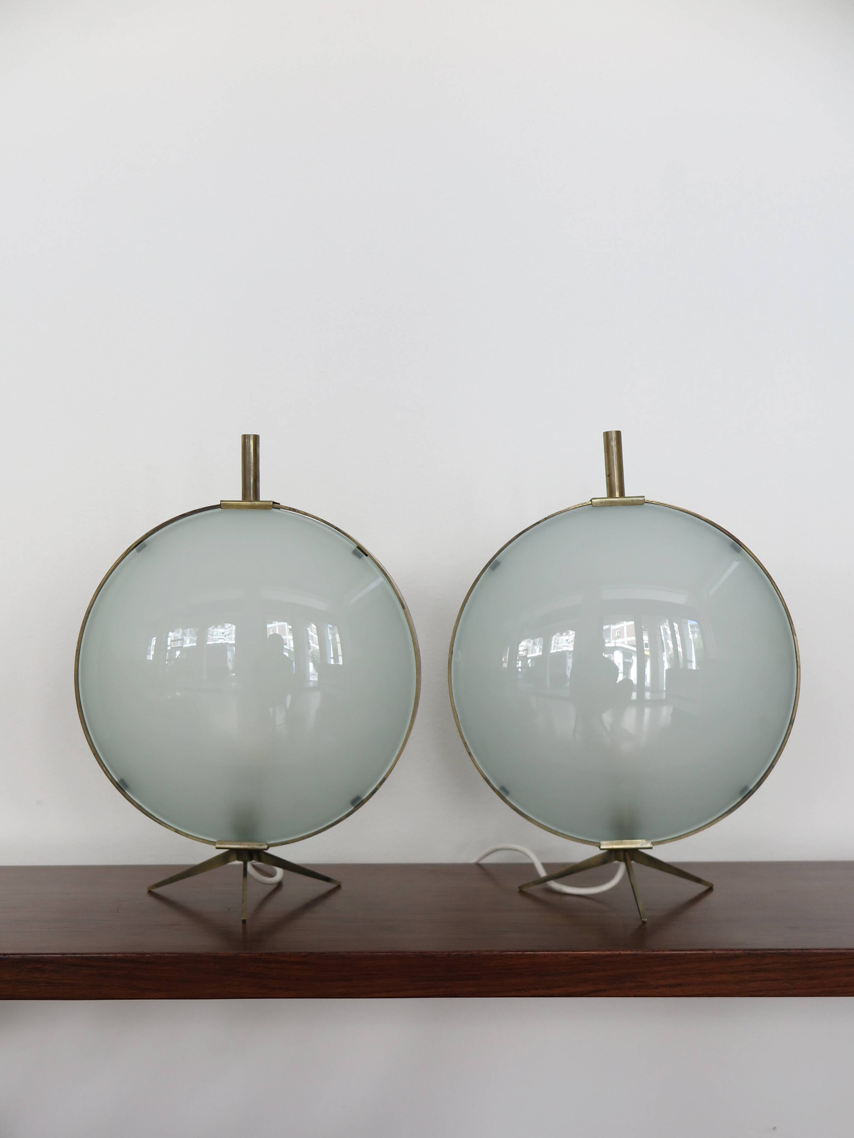 French Metal Glass table lamps 1950s