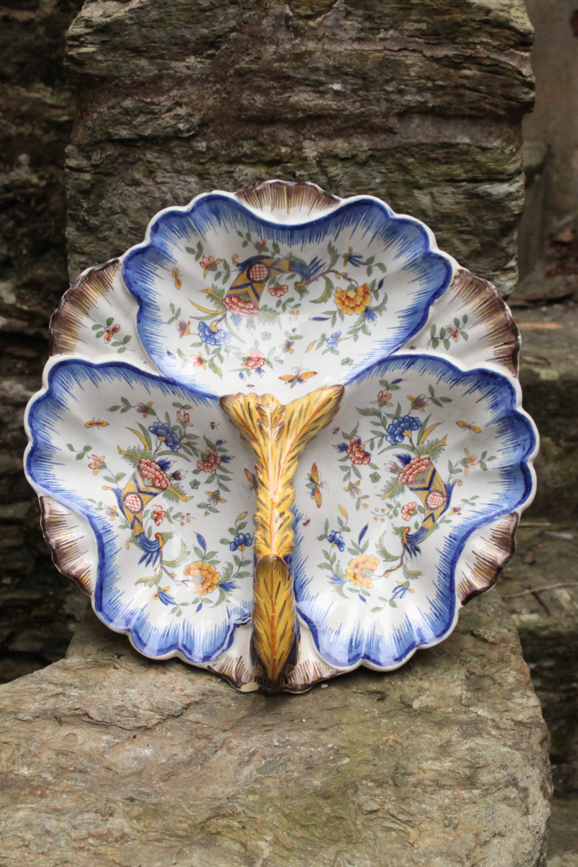 Rouen earthenware hors d'oeuvre dish