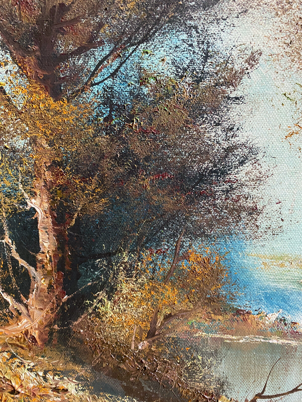 Table HST "Landscape at the river" signed ec. Italian with frame